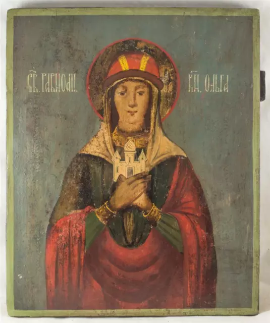 VERY RARE 19c RUSSIAN BIG OLD ANTIQUE ICON SAINT OLGA