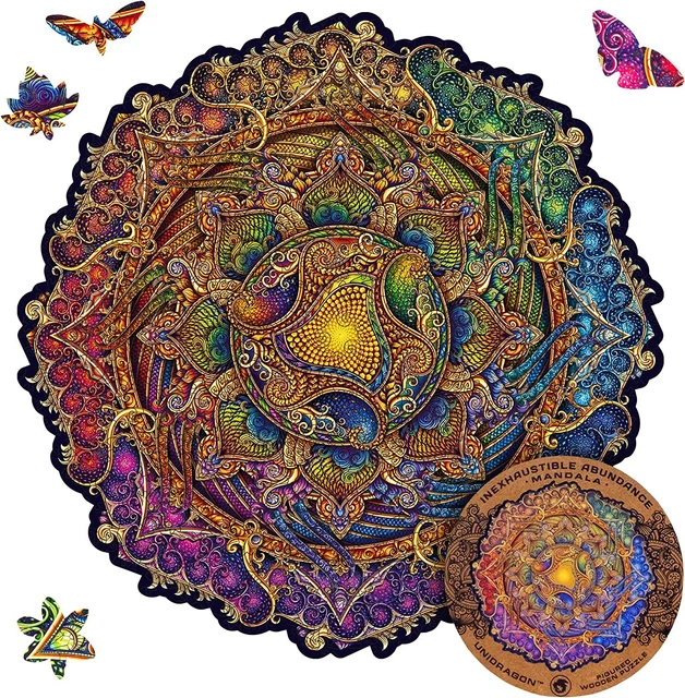 UNIDRAGON Wooden jigsaw puzzle 700 pieces unique shape mandala oversized 45x45cm