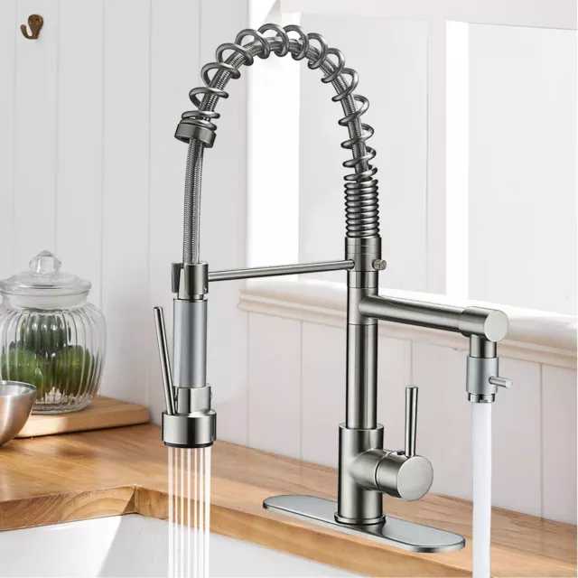 Kitchen Sink Faucet Stainless steel Single Handle Pull Down Sprayer Swivel Mixer