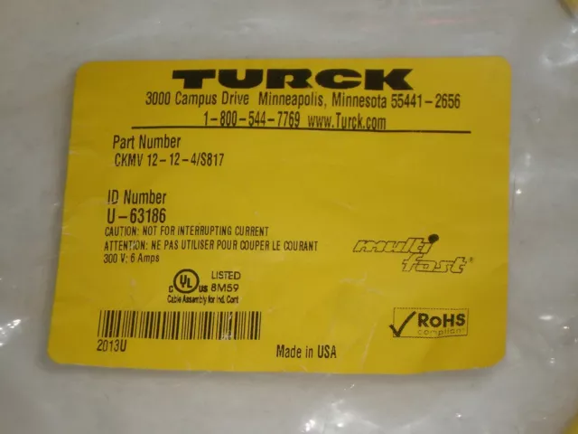 Neuf ! Turck Ckmv 12-12-4/S817 Multi Rapide Câble U-63186 2