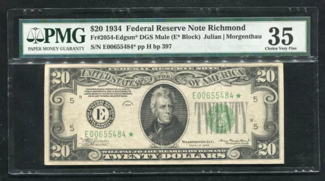 FR. 2054-Edgsm* 1934 $20 *STAR* FRN FEDERAL RESERVE NOTE RICHMOND, VA PMG VF-35