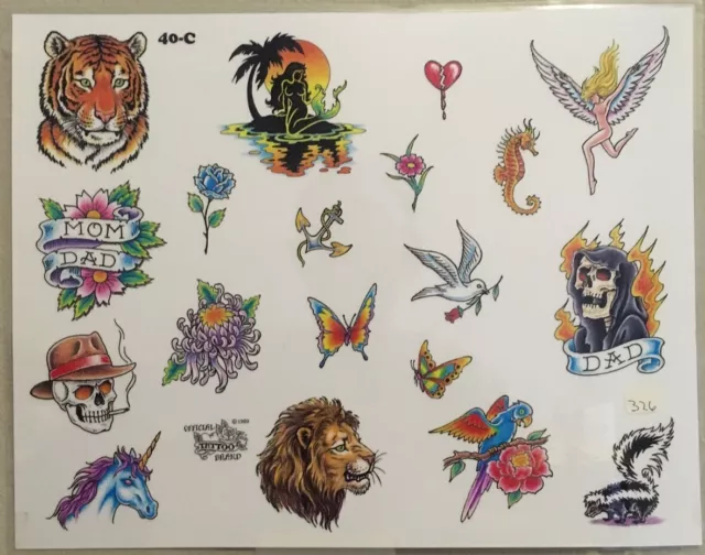 Tattoo Studio Shop Flash Single Butterfly Fairy Dove Anchor Skull 11”X14" Print