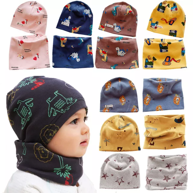 Baby Kids Beanie Hat Cube Scarf Set Boys Girls Spring Autumn Winter Skull Cap