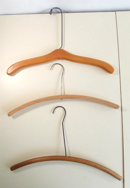 Lot of 3 Vintage Wooden Fur Coat Hangers ~ 16.5" ~ 17" ~ Unbranded