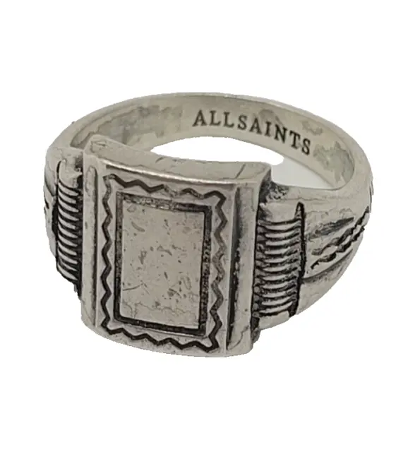 AllSaints Rectangle Shield Signet Ring 925 Sz 9 Unisex Men Women Sterling Silver