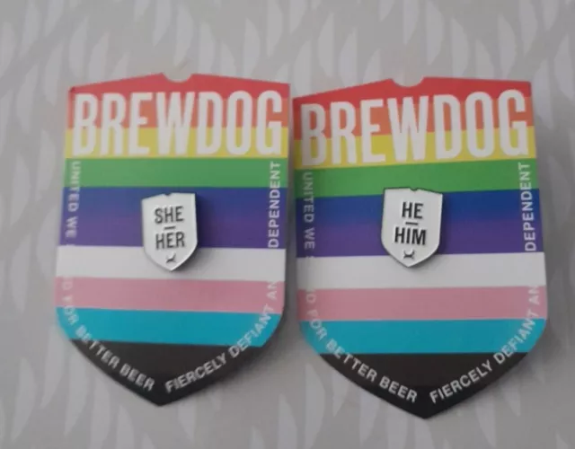 BrewDog Pronoun Pin Badges New She/Her He/Him