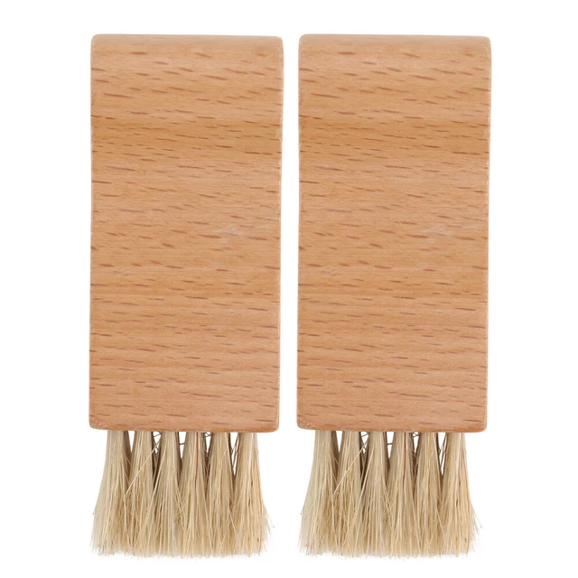 2 piezas Mini cepillo de zapatos cosido madera herramienta para pulir zapatos caqui