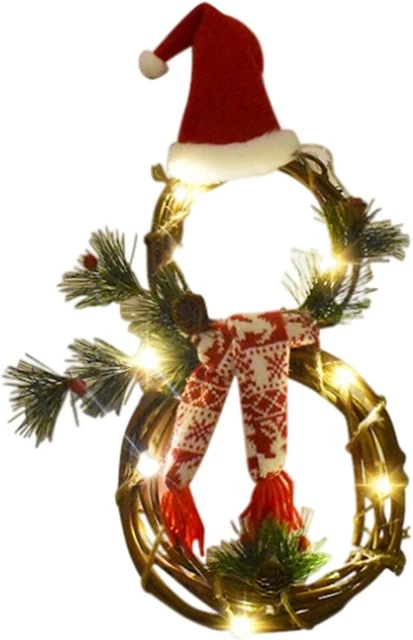Christmas Wreaths 54cm Snowman Shaped String Lights Hat/Scarf Front Door Decor