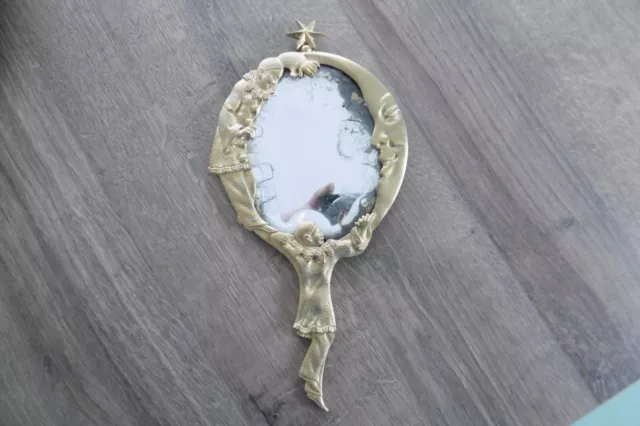 Authentique ancien miroir face à main en bronze doré époque art nouveau
