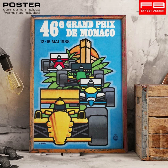 Poster Publicitaire Vintage - Automobile - Circuit De Monaco - Impression Italienne