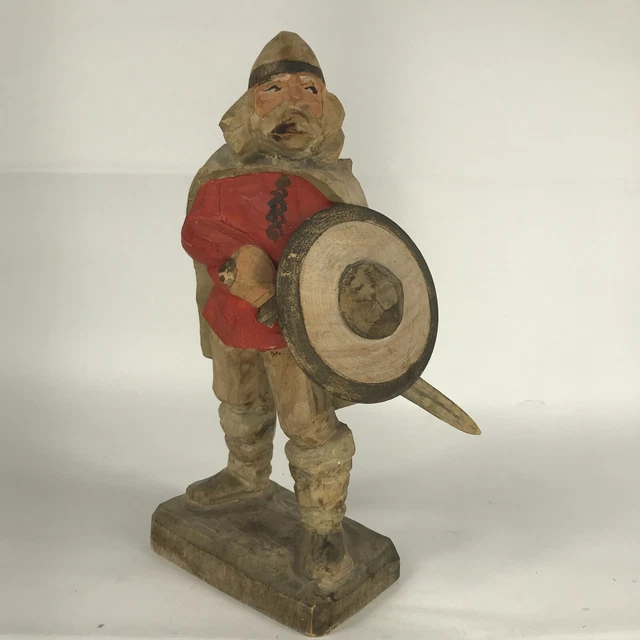 Henning Norway Handcarved Wood Viking Standing With Sword And Shield 8 Inches