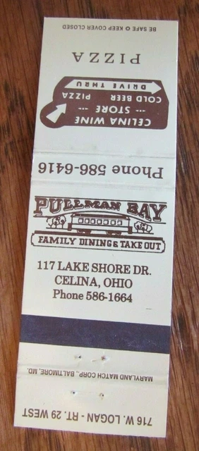Train On Matchbook Matchcover: Pullman Bay Pizza Restaurant (Celina, Ohio) -E25