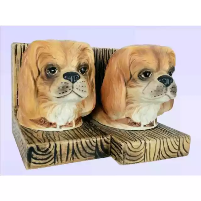 Adorable Vintage Pekingese Dog Bookends Figurines Lefton China Made in Japan