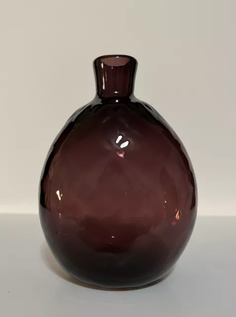 MCM Art Glass Vase Bottle Amethyst Purple Diamond Pattern Retro Blenko Style 5”