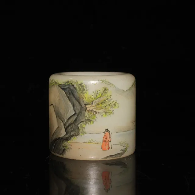 Chinese Colored Glaze Hand Painted Exquisite Landscape Figure Ring ai2010