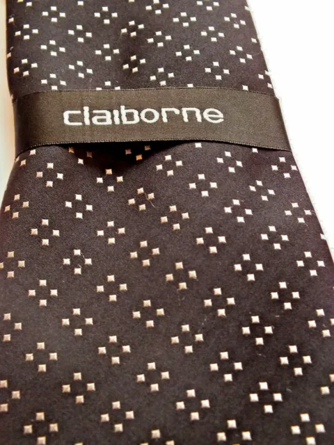 Claiborne, NEW! Handmade Men's Tie, 56" X 3.75" 100% Woven Silk, Black & Silver