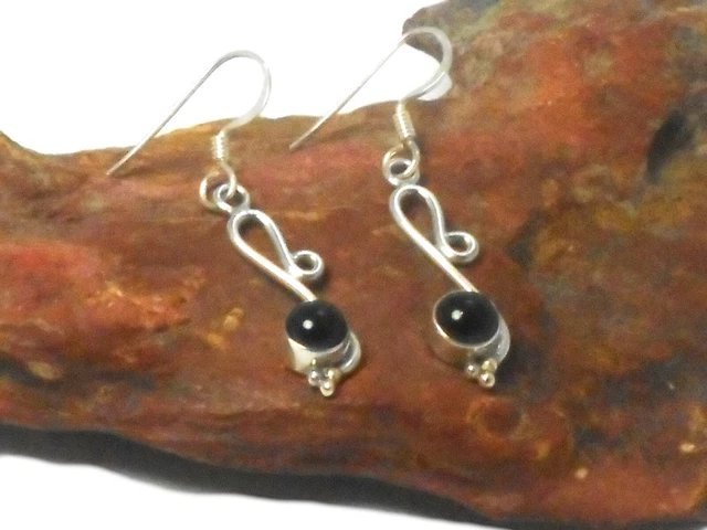 Boucles Oreilles Onyx Noir Ronde Argent 925 (Sirius) | La Pierre FR