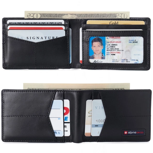 Alpine Swiss Mens Slimfold Wallet RFID Blocking Genuine Leather Thin Bifold FPW