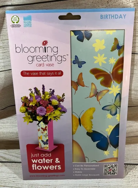 Blooming Greetings Butterflies Birthday Card Vase Add Water & Flowers New H6