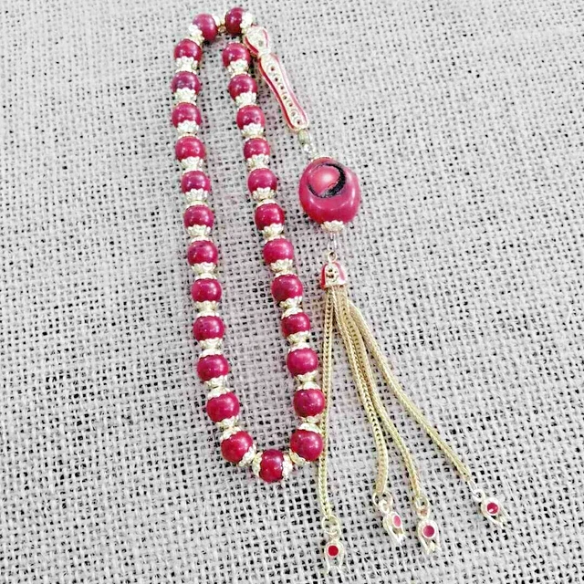Natural Coral Gemstone Rosary Red Stone Prayer Beads Islamic Misbaha