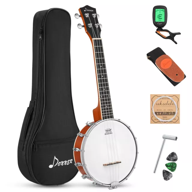 🪕𝗗𝗢𝗡𝗡𝗘𝗥 23" Concert Banjolele 4 String Banjo Ukulele + Tuner Gig Bag Pick