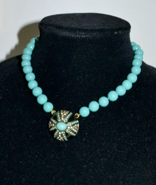 NIB $140 HEIDI DAUS Simply Irresistible Domed Pendant Turquoise Bead Necklace