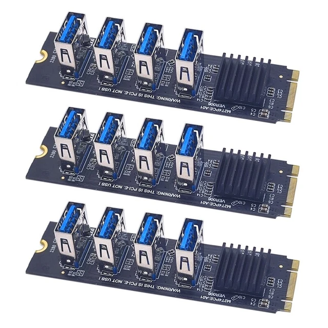 3PCS M.2 NVME KEY-M to 4-Port PCI-E Adapter Card Slot 1 TO 4 USB3.0 Card E2G2