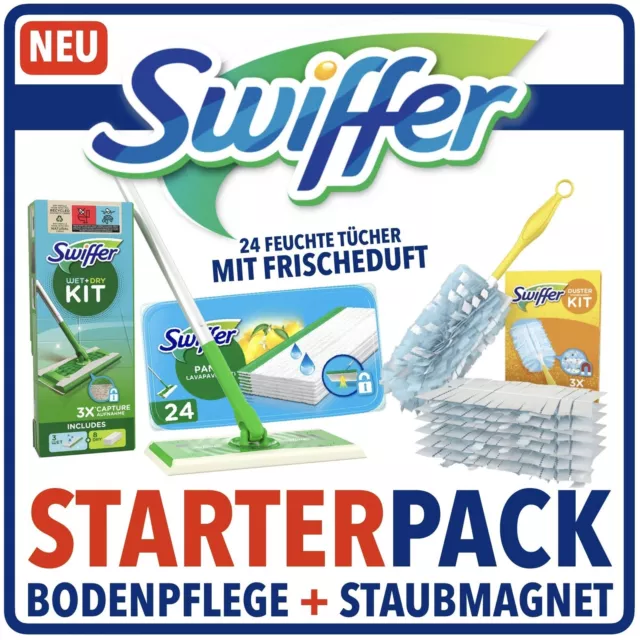 Paquete inicial Swiffer cuidado del suelo + fragancia fresca WET 24 + imán de polvo