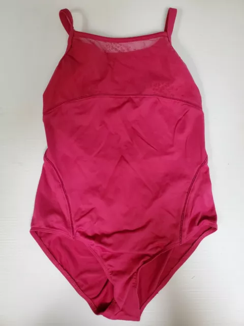 Mirella Leotard Burgundy Pink Strappy Size Girls 12 Dance Ballet Mesh