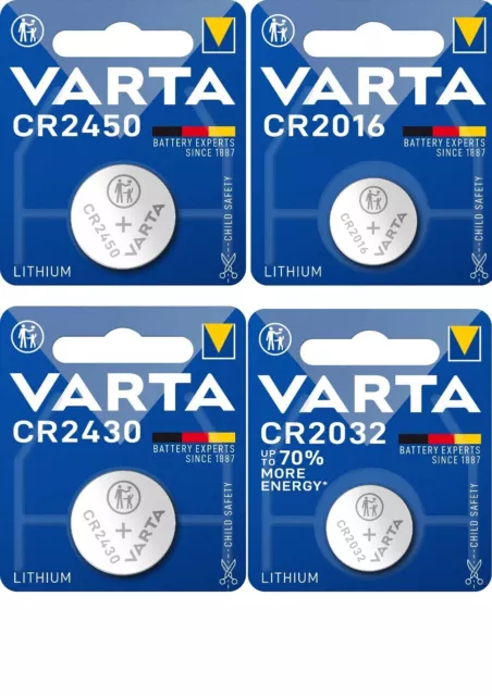 Varta Batterien CR2032 CR2016 CR2430 CR2450 Knopfzellen + aus 2024 + MHD 2030 +