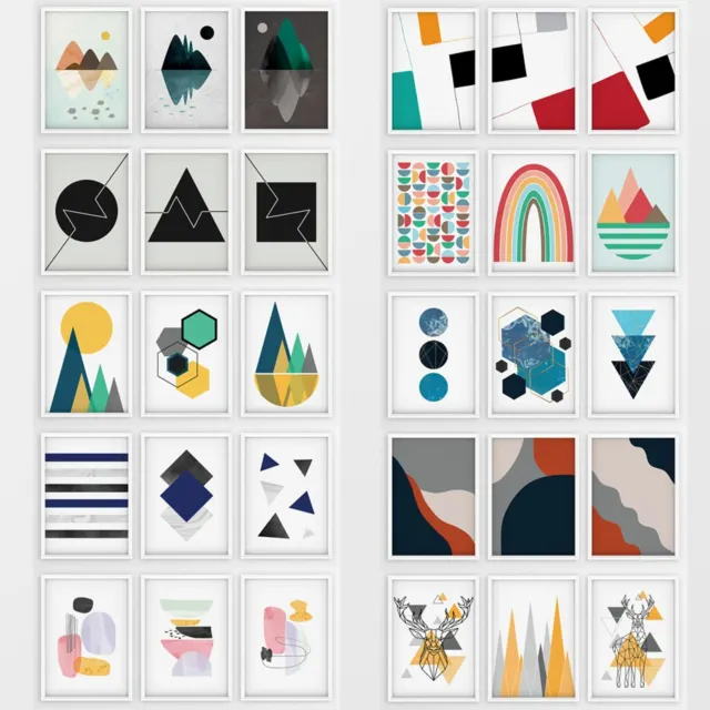 Abstract Wall Art Set of 3 Framed Modern Prints Nordic Designs Geometric Posters