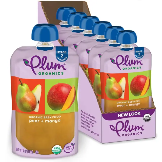 Stage 2 Organic Baby Food - Pear and Mango - 4 Oz Pouch (Pack of 6) - Organic Fr