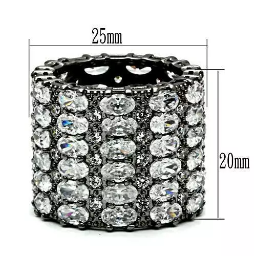 LADIES BLACK RING wide band 20mm oval cz stones all round stainless ...