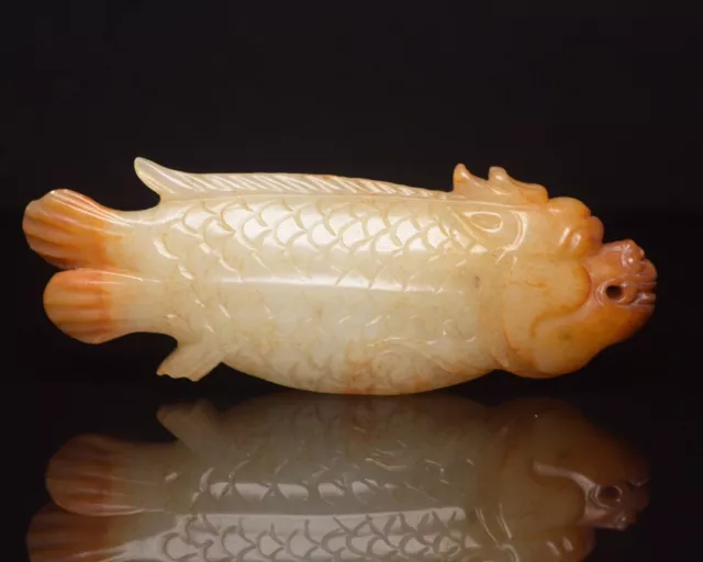 Collection Chinese Natural Hetian Jade Carved Dragon Fish Statue Figurines Art 3