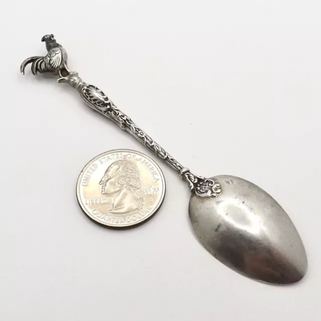 Sterling Silver Rooster Demitasse Souvenir Spoon French France City Town Antique 3