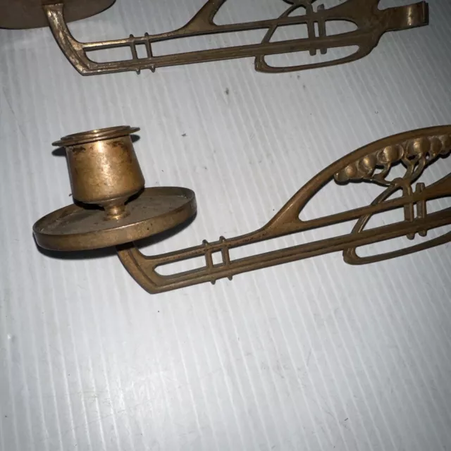 Pair Brass Art Nouveau Piano Wall candle sconces 3