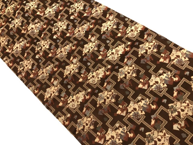 6219632: Japanese Kimono / Antique Nagoya Obi / Woven Floral Plants