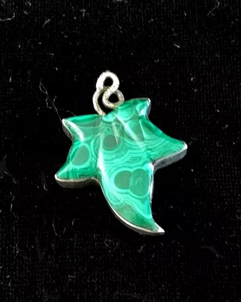 Sterling Silver 925 Bezel Set MALACHITE MAPLE LEAF Pendant 1" L x .75" W 2.7G