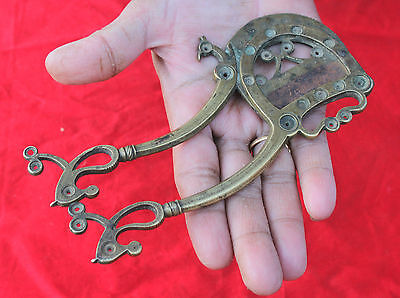 Old Early Brass Betel Nut Cutter Hand Carved Peacock Engraved Mughal Collectible