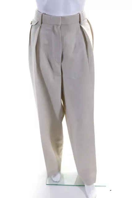 The Row Womens Cream Wool High Rise Pleated Wide Leg Dress Pants Size 12