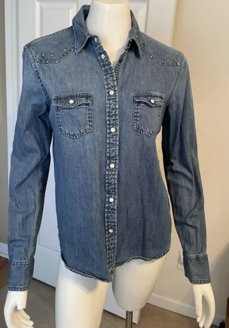 VTG American Eagle Shirt Denim Pearl Snap Up Collared Studded Jean Women's Sz M