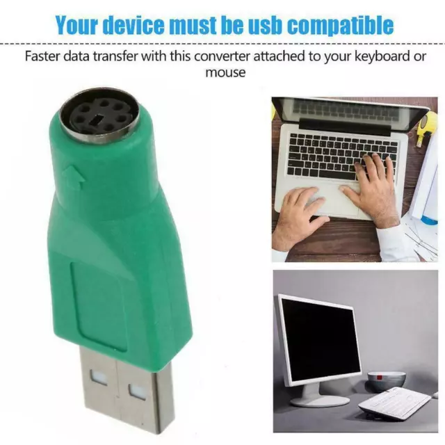 USB Male to PS2 PS/2 MD6 Female Adapter Mouse Keyboard Converter Green New --us
