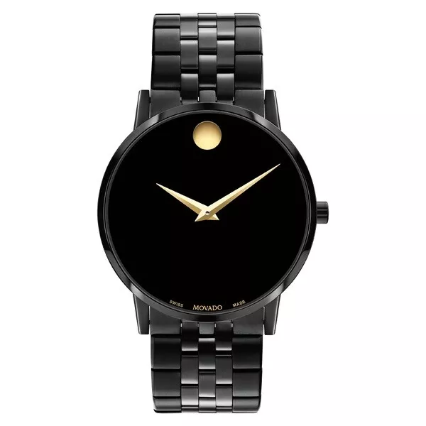 Nuovo Orologio Uomo Movado Museum Classico Nero PVD Bracciale Acciaio 0607626