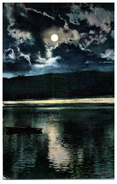 Moonlight Over Water with Boater CA Mitchell Postcard. Posted 1917
