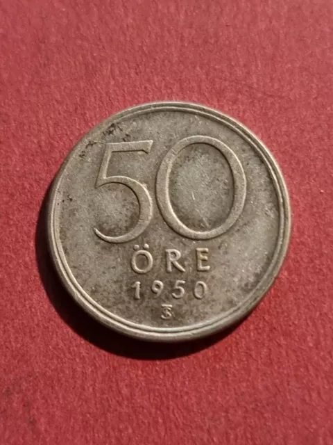 1950 Sweden 50 Ore Silver Coin