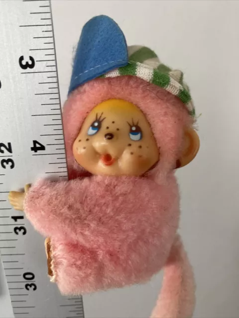 Vintage Monchichi Hugger Pink Monkey Troll Toy Clip-On Grip Charm Mini