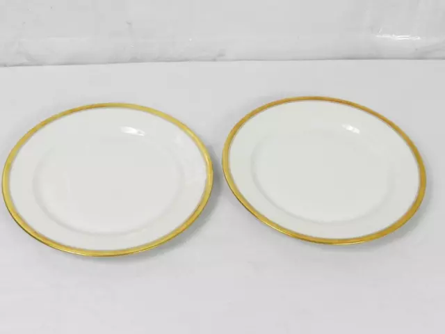 VIGNAUD Limoges Fine China Salad Plate Gold Rim White  7 1/4" Set of 2