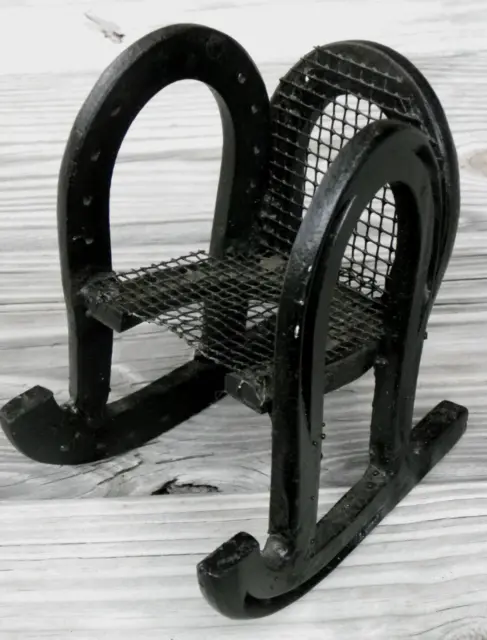 6" Folk Art Horseshoe Rocking Chair-Screen Seat & Back-Black-Painted Steel