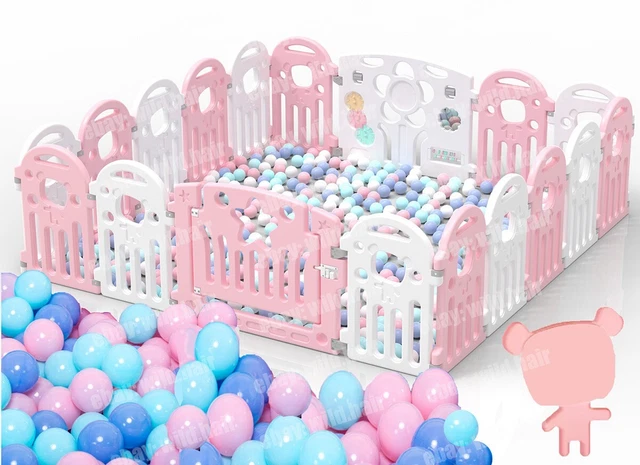 Rosa Oso 18 Paneles Parque para Bebé 100 Bolas Plegable Niños Room Divisor Valla