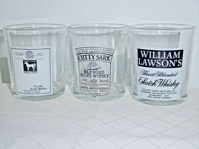 4 Whisky Glasses Cutty Sark William Lawsons White Horse Scotch Scots 8cm High